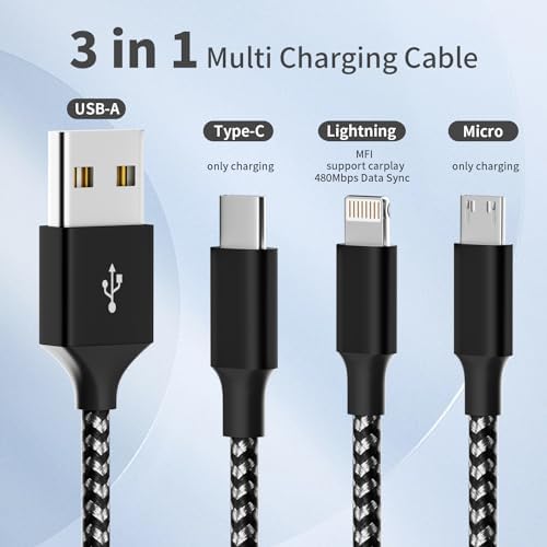 Ultimate 4-in-1 Fast Charging Cable – 65 W Multi-Device Charger with E-Mark Chip for i Phone 16/15/14/13, i Pad, and Laptops – High-Speed USB-C/Lightning Connectivity for Enhanced Performance and Versatility
