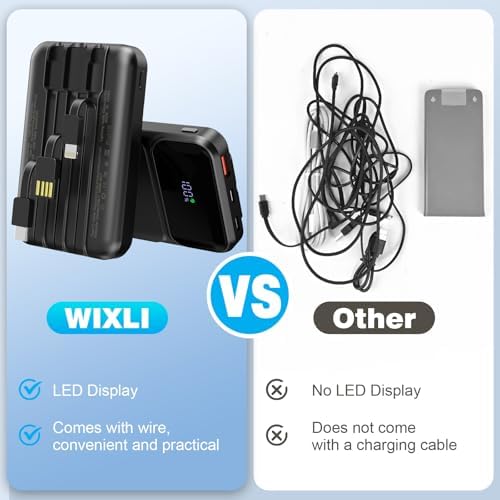 Ultra-Fast 10000 m Ah Portable Charger with Integrated Cable – PD 22.5 W Power Bank with LCD Battery Indicator for i Phone 16/15/14/13/12/11/X and Samsung Devices – Lightweight, High-Speed Charging Solution for On-the-Go Power Needs