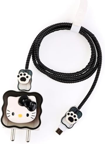 Adorable 3 D Cartoon Charger Protectors – Kitty & Bear Pack of 2 for i Phone 11, 12, 13, 14 Pro Max – Cute Silicone Cable Sleeves for Enhanced Durability & Style – Protect Your Charging Heads from Damage & Dust with Kawaii Designs – Compatible with 18 W & 20 W i Phone Chargers – Lightweight & Portable Charging Accessories for Everyday Use