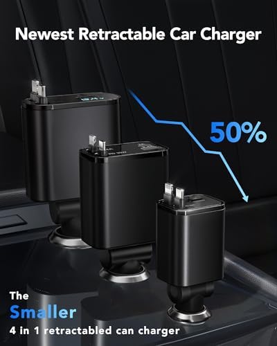 Ultimate 4-in-1 Retractable Car Charger for Galaxy & Pixel Devices – 60 W Fast Charging with Dual USB Ports and Tangle-Free Cable Design for Enhanced Convenience and Performance