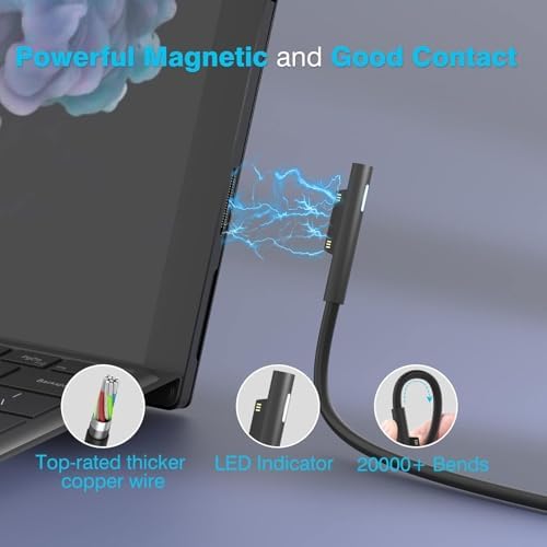 Premium 65 W Microsoft Surface Charger Replacement – Fast Charging AC Adapter for Surface Pro 3-9, Surface Laptop 1-5, Surface Go 1-3, and Surface Book 1-3 – Lightweight, Durable Power Supply for Enhanced Productivity and Seamless Performance