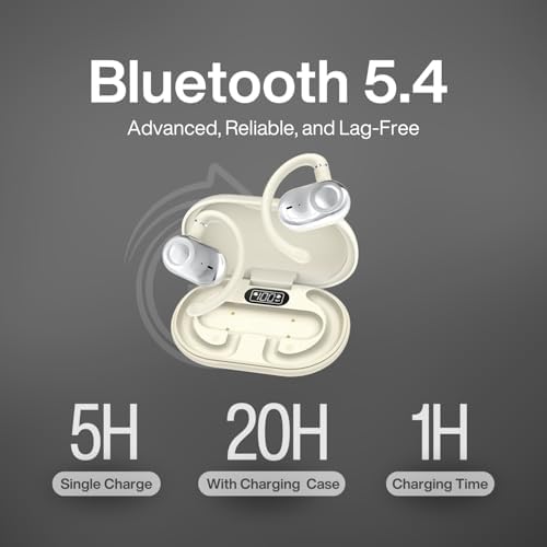 Lightweight Open Ear Bluetooth Earbuds – Advanced Audio Experience with 20-Hour Battery Life, Customizable Biaxial Fit, IPX5 Waterproof Rating for Active Lifestyles, and Cutting-Edge Bluetooth 5.4 for Seamless Connectivity – Perfect for Running, Cycling, and Gym Workouts