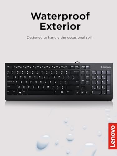 Lenovo 300 USB Wired Keyboard – Ergonomic Full-Size Design with Adjustable Tilt for Ultimate Comfort, Spill-Resistant & Compatible with Windows 7/8/10 – Enhance Your Typing Experience with Reliable Performance and Sleek Black Finish