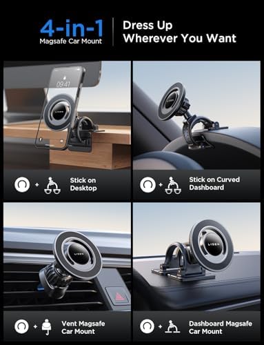 LISEN Mag Safe Car Phone Holder for i Phone 16-12 Pro Max – Strong Magnetic Dashboard & Vent Mount – Stylish Purple Design – Effortless Installation & Wireless Charging Support for Ultimate Driving Safety