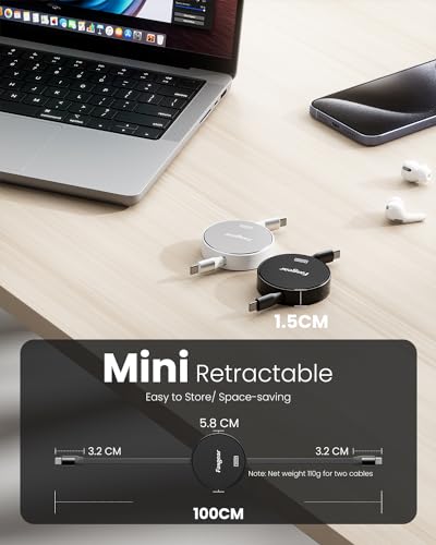 Fasgear High-Power 240 W Retractable USB C to C Charging Cable – Ultra-Fast 5 A Power Delivery for i Phone 15 Plus & Samsung Galaxy S23 – Compact and Durable Tangle-Free Design for Effortless Portability and Efficiency