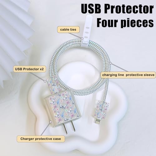 Charming Flower Butterfly Cable Protector for i Phone Chargers – Stylish Bright Blue Data Cable Saver for i Phone 11, 12, 13, 14 Pro Max, XS, XR, X, 7 & 8 Plus – Durable Cord Shield Enhancing Lifespan & Connection Reliability – Perfect i Phone Charger Accessory for Everyday Use