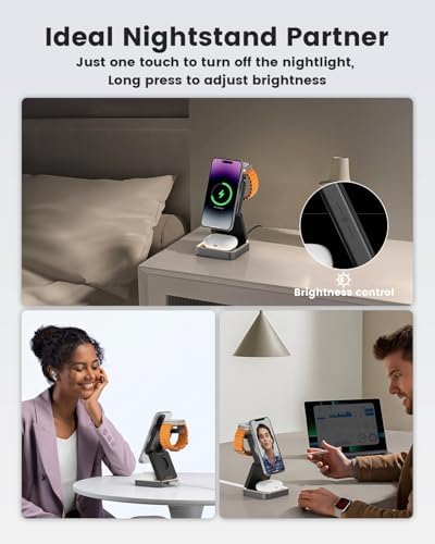 Revolutionary 3-in-1 Wireless Charging Station: 15 W Fast Charger for i Phone, Mag Safe Compatible, Foldable Travel Design for Apple Watch & Air Pods – Ultimate Convenience and Style for Your Nightstand or On-the-Go Power Needs