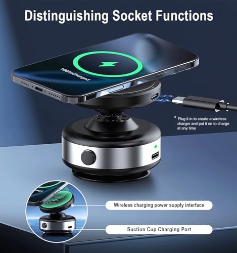 Wireless Charger Vacuum Magnetic Phone Holder for Magsafe – All-Metal,360 Rotatable Magnetic Car Mount for iPhone 16 Pro Max Plus/iPhone 15 14 13 12 Pro Max Plus – Enhanced Compatibility and Speed