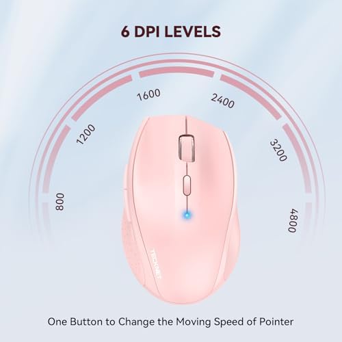 TECKNET Bluetooth Wireless Mouse – Ergonomic 4800 DPI Precision with 6 Adjustable Settings, Long-Lasting 2-Year Battery, and 6 Functional Buttons for Laptops & Windows – Sleek Grey Design for Enhanced Comfort and Productivity
