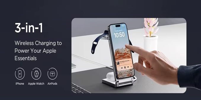 3-in-1 Magnetic Charging Dock for Apple Devices – Foldable & Portable Wireless Charger for i Phone 15/14/13/12 Max/Pro/Mini, Air Pods & Apple Watch – Fast, Efficient Charging Station in Sleek White Finish for Home & Travel