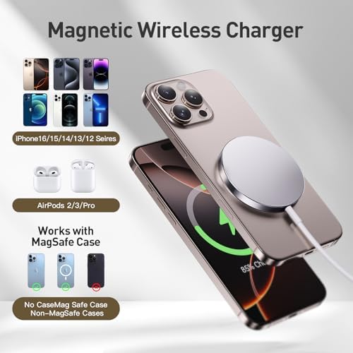 Revolutionary 15 W Magnetic Wireless Charger for i Phone 16/15/14/13/12 & Air Pods Pro – Ultra-Fast Mag-Safe Charging Pad with Dual Ports, Intelligent Safety Features, and Sleek Minimalist Design for Effortless Device Power-Up at Home or Office