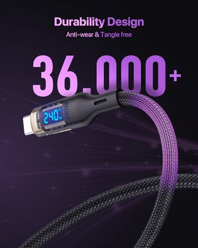 Ultra-Fast 240 W USB C to USB C Charging Cable with Real-Time LED Display – Optimal Rapid Charging for Mac Book Pro, i Phone 16/15, Galaxy S23+/Ultra – 4 ft Durable Design for Effortless Data Transfer and Monitoring