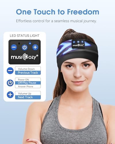 MUSICOZY Bluetooth 5.4 Sleep Headband – Ultra-Thin Stereo Earbuds for Uninterrupted Comfort and Performance, Sweat-Resistant for Active Lifestyles & Serenity (White Red) – Elevate Your Audio Experience with Innovative Design and Superior Sound Quality