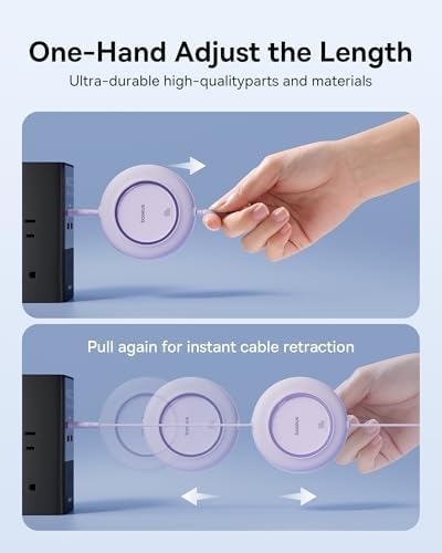 Baseus 100 W Retractable USB-C to USB-C Charging Cable – Versatile 6.6 ft Length with 7 Adjustable Stages for High-Speed Charging of i Phone 16/15 Pro Plus, Mac Book, i Pad Pro, Samsung S24/S23+ – Durable, Tangle-Free Solution for Home and Travel Charging Needs