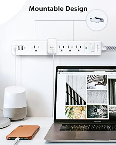 6 Ft Surge Protector Power Strip with 5 AC Outlets & 2 USB-C Ports – Space-Saving Flat Extension Cord for College Dorms & Home Office – Reliable Desktop Charging Station in Sleek White Design – Enhanced Surge Protection for Optimal Device Safety
