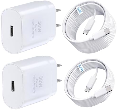 30 W Ultra-Fast USB-C Dual Pack Charger for i Phone 15 & 16 – Includes 6.6 ft & 10 ft Cables – Versatile Compatibility with i Pad Pro and Galaxy S Series – Perfect for Active Lifestyles and Quick Power Solutions