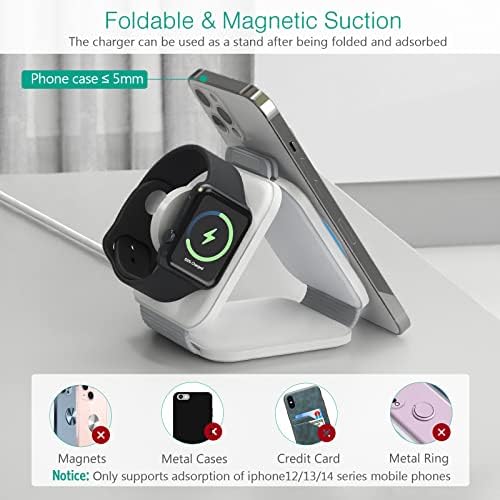 Streamlined Power: ORIA 3-in-1 Foldable Wireless Charger for i OS – Rapid Charging Pad with Status Indicator & Compact Design for i Phone, Apple Watch, and Air Pods in Elegant White Finish