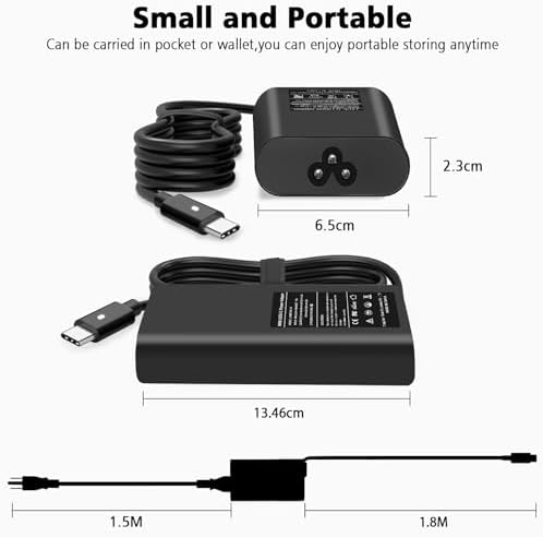 Ultra-Fast 90 W & 65 W USB-C Laptop Charger for Dell XPS & Latitude Series – Essential Power Adapter for Chromebook, Enhanced Compatibility & Travel-Ready Durability for Optimal Performance