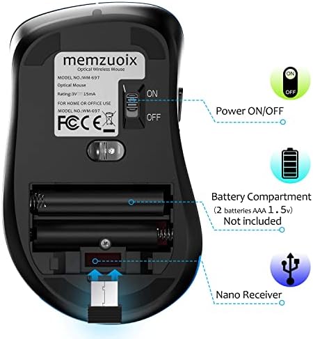 Upgrade Your Workflow with the Memzuoix 2.4 G Wireless Mouse – Ergonomic and Portable 1400 DPI USB Mouse for Laptop, PC & Desktop | 5 Customizable Buttons for Ultimate Control | Ideal for Professionals and Casual Users Alike