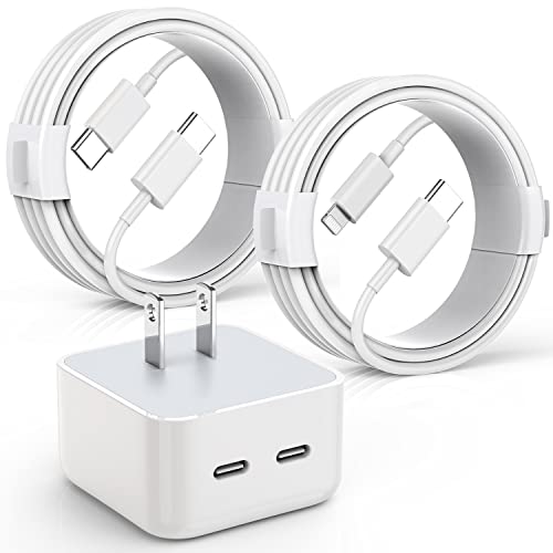 40 W High-Speed Dual USB C Wall Charger for Apple Devices – Fast Charging i Phone & i Pad Adapter with Foldable Plug, Includes Lightning and USB C to C Cables for Enhanced Compatibility and Convenience