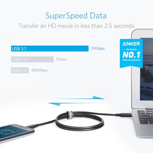 Anker Powerline II USB A to USB C Cable – 3 Feet (3.1 Gen 2, 10,000 Mbps) for Ultra-Fast Data Transfer and Quick Charging – Durable, Versatile, and Compatible with All Major Devices