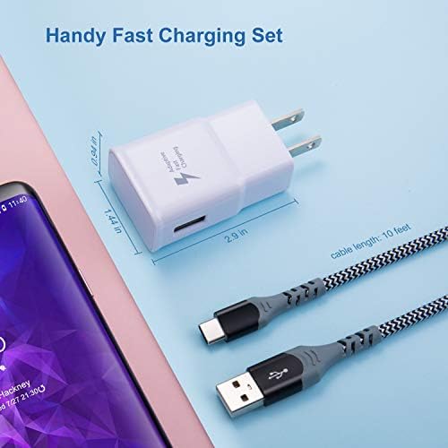 Excgood 10 ft Adaptive Fast Charging Wall Charger & USB C Cable – Dual Pack for Galaxy S25/S24/S23 Ultra, Android Phones – High-Speed Power Delivery & Extended Reach, Durable Black Design – Ultimate Charging Solution for On-the-Go Users