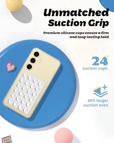 Mag Safe Sticky Octo Suction Buddy Phone Mount – Versatile Hands-Free Magnetic Phone Grip for i Phone | Trendy White Design with Adapter Ring | Unmatched Stability & Convenience for Active Lifestyles | Ideal Gift for Moms and Women Enthusiasts