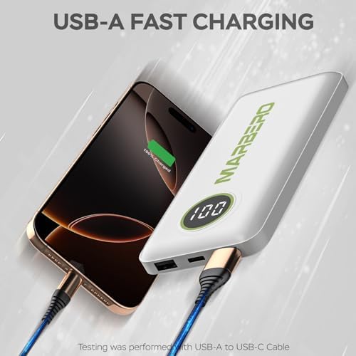 Ultra-Slim 10000 m Ah Portable Power Bank – MARBERO V18 High-Speed USB-C Charger for Multi-Device Charging – Lightweight, Durable Battery Pack for Samsung, Google, and Android Phones – Fast Charge Technology Ensures All-Day Power on-the-Go