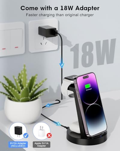 All-in-One 3-in-1 Wireless Charging Station for Apple Devices – Fast Charger Dock for i Phone 11-16 Pro Max, Apple Watch & Air Pods – Sleek, Compact Design with Enhanced Compatibility and Speed for Effortless Power Management