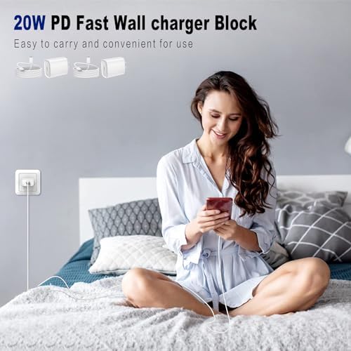20 W USB-C Fast Charger Block with 6 FT Lightning Cable – Triple Pack for i Phone 14/13/12/11/XS/XR/X/8/7 and i Pad – Optimal Power Delivery and Enhanced Compatibility for Rapid Charging Solutions