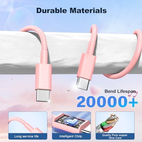 Premium 3-Pack 10 FT USB-C to USB-C Charging Cables – 60 W Fast Charge for i Phone 16 & 15, Samsung Galaxy S24/S23, i Pad Pro – Durable & Stylish in Purple, Pink, and Blue – Ultimate Compatibility for Multi-Device Charging Solutions