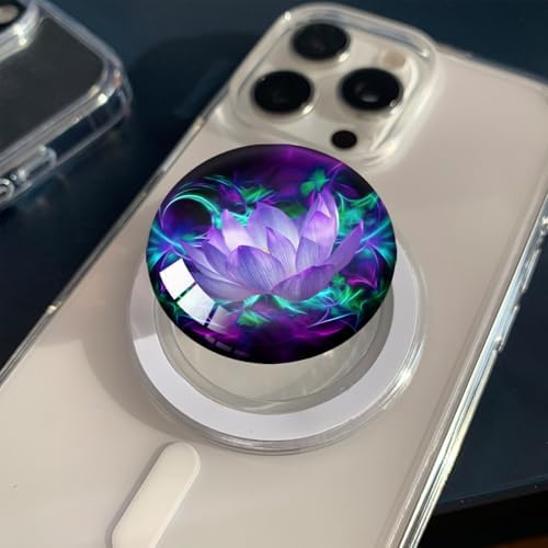 Magnetic Expandable Collapsible Phone Grip & Stand – Stunning Clear Glitter Purple Lotus Flower Design for Enhanced Smartphone Compatibility – Versatile, Lightweight, and Secure Mobile Accessory for Hands-Free Use and Everyday Convenience