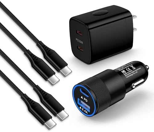 Samsung Super Fast Charging Kit – 25 W Dual USB-C Wall Charger & 32 W Car Charger with 3 FT & 6 FT USB-C to C Cables for Galaxy A36, A16 5 G, S25 Ultra – Quick Charge Solutions for On-the-Go Power and Enhanced Compatibility