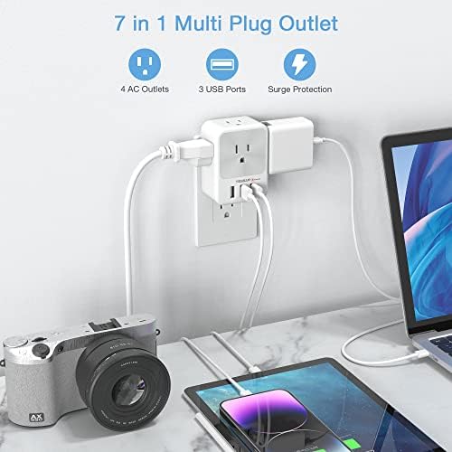 TESSAN Versatile 4-Outlet Surge Protector with 3 Fast USB Charging Ports (2 USB-C) – Ultimate Wall Outlet Extender for Home, Office, and Dorm – Maximize Device Connectivity with Superior Safety Features and Compact Design