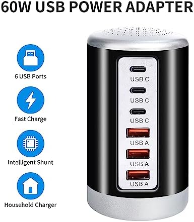 Power Up in Style: Universal 6-Port USB Charging Hub with Smart Identification Technology for i Phone, i Pad, and More – Compact, Fast Charging Station in Elegant Purple Finish for Home and Office Use