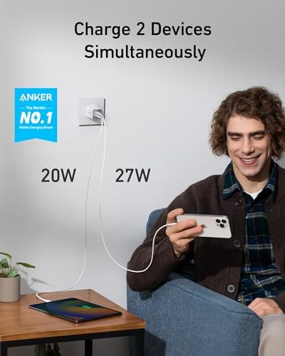 Anker 47 W USB C Nano Charger – Ultra-Compact Foldable Ga N Wall Adapter for Fast Charging i Phone 16/15, Galaxy & Pixel Devices – Dual Port Power Delivery with Enhanced Compatibility & Travel-Friendly Design (White)