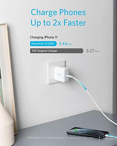 Anker 65 W PIQ 3.0 USB-C Fast Charger – Ultra-Compact Power Port III for Rapid Charging of Mac Book, i Pad Pro, i Phone, Samsung Galaxy & More – Universal Compatibility with Advanced Safety Features for On-the-Go Power Needs