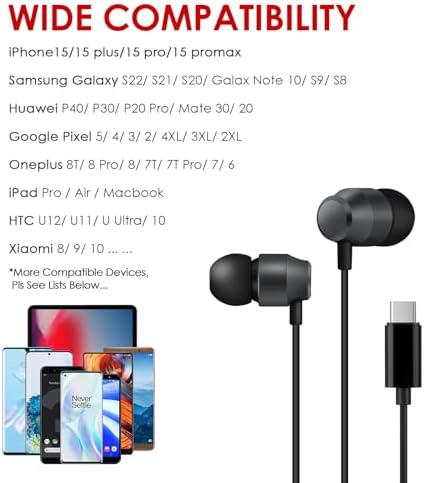 Enhance Your Audio Journey with USB C Wired Earbuds – Premium In-Ear Magnetic Earphones with Built-in Microphone for Effortless Hands-Free Calling, Seamlessly Compatible with i Phone 15/15 Pro, Samsung Galaxy S23/S22/S21, and Google Pixel 7/6/5/4 – Lightweight, Ergonomic Design for Ultimate Comfort and High-Fidelity Sound Experience