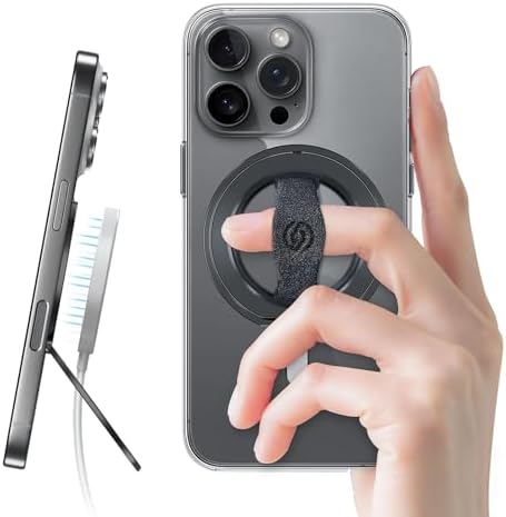EWA Mag One 3 rd Gen Magnetic Phone Grip Stand – Sleek Black Design for i Phone 16, 15, 14, 13, 12 Series – Enhance Stability with Removable Magnetic Ring Holder and Integrated Finger Strap – Ultimate Hands-Free Kickstand for Streaming and Texting