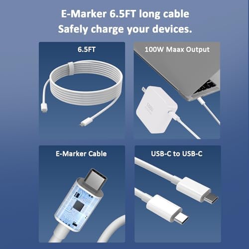 100 W GAN III USB-C Wall Charger with PD3.0 – High-Speed Compact Power Adapter for Mac Book Pro, i Pad Pro, Galaxy S23/S22, and More – Includes 6.6 Ft USB-C Cable for Ultimate Flexibility – Advanced Safety Features for Rapid, Reliable Charging