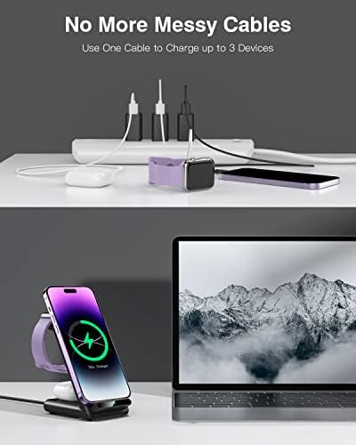 Revolutionary 3-in-1 Wireless Charging Station for Apple Devices – Fast Charger Compatible with Apple Watch Ultra (Models 10-3), i Phone 16/15/14/13/12/11/X, and Air Pods Pro with Adapter – Elevate Your Charging Experience with Sleek Design and Enhanced Compatibility for All Your Essentials