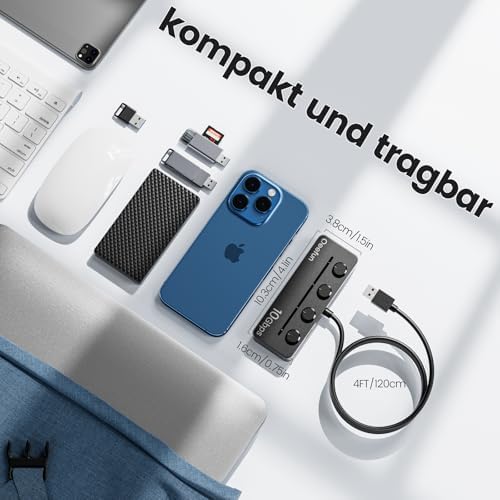 Revolutionize Your Connectivity with the Qeefun 4-Port USB 3.0 Hub – High-Speed 5 Gbps Data Transfer, Individual LED Power Switches, and 2 ft Extension Cable for Ultimate Flexibility – Perfect USB Splitter for Laptops, PCs, i Macs, and More! Enhance Your Workspace Efficiency and Control Multiple Devices Effortlessly!