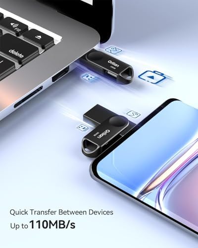 128 GB Dual USB Type C + A OTG Flash Drive – Waterproof Metal Swivel Design for Fast Data Transfer – Ideal Thumb Drive for PC, Laptop, Tablet, i Phone 15 & Android Devices – Portable Storage Solution for On-the-Go Professionals and Students