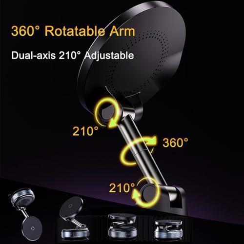 for Magsafe Car Mount Charger, 15W Wireless Car Charger Suction Cup Phone Mount, 360° Adjustable Vacuum Magnetic Phone Holder, Dashboard Car Mount for iPhone 16e Pro Max 15 14 13 – Enhanced Compatibility and Speed