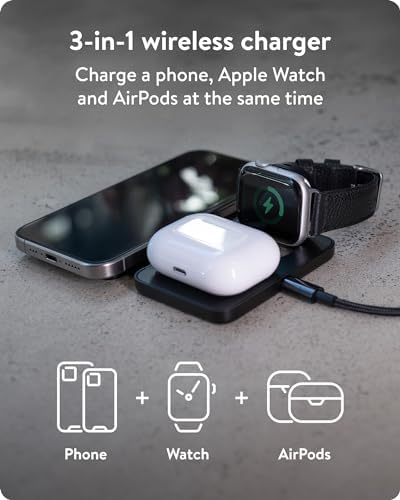 Experience Ultimate Convenience with Mous 3 in 1 Wireless Charger – Mag Safe Compatible Travel Charger for i Phone, Apple Watch & Air Pods – Fast, Safe, and Compact Power Solution for Effortless Charging on the Go