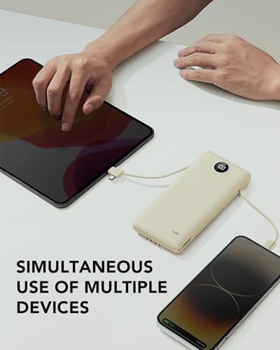 VRURC 10000 m Ah Portable Charger with Built-in Cables & AC Plug – Lightweight USB-C Power Bank for Effortless Device Charging on the Go – Stylish Green External Battery for Smartphones and Tablets – Ultimate Travel Companion for Uninterrupted Connectivity and Enhanced Compatibility