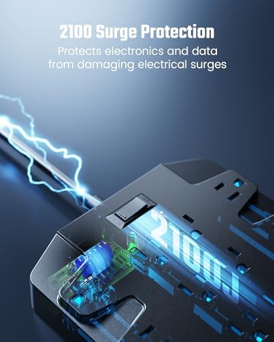 SUPERDANNY 22-Outlet Surge Protector Power Strip with 6.5 Ft Cord, 2 USB-C & 4 USB Ports – High-Capacity 1875 W/15 A with 2100 J Surge Protection for Home, Office, and Dorm Use – Wall Mount Design for Space-Saving Convenience