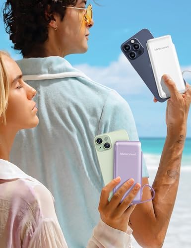 Dual 10000 m Ah Portable Power Bank Set with Built-In Cables and Fast Charging – Travel-Ready USB-C Charger for i Phone & Android Devices in Sleek White & Purple Design – Ultimate Compatibility for On-the-Go Power Solutions