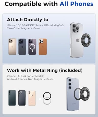 Syncwire Magnetic Phone Ring Holder – Titanium Alloy Kickstand for i Phone 12-16 Pro Max & Compatible Android Devices – Ergonomic Design, Enhanced Mag Safe Stability, Lightweight Grip for Ultimate Hands-Free Convenience