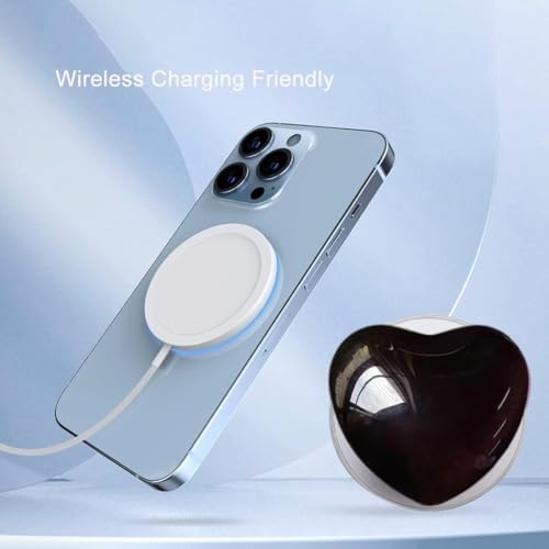 Stylish Black Heart Magnetic Phone Grip with Mag Safe Compatibility – Elegant 3 D Glass Phone Stand for i Phone, i Pad, Kindle – Includes Mag Safe Adapter – Trendy Aesthetic Phone Charm for Women – Ultimate Grip and Convenience for Effortless Use